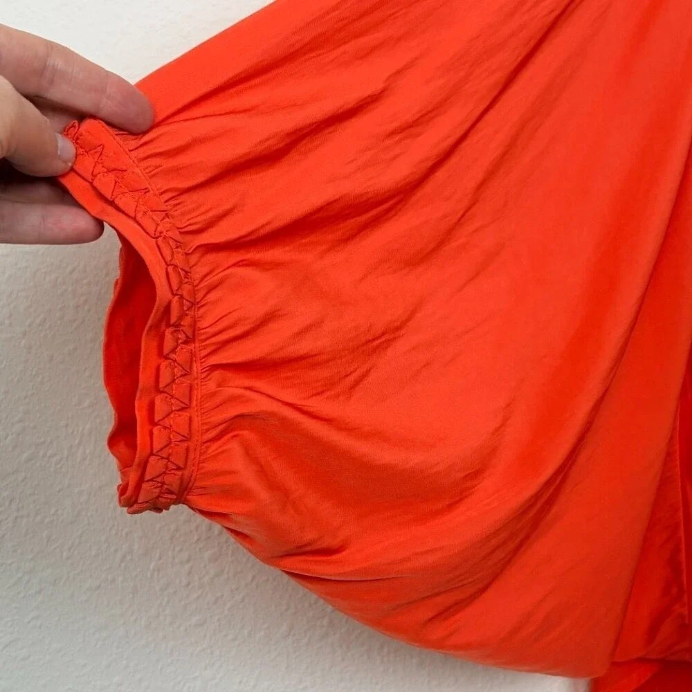 Chico's Pleated Ruffle Blouse Size 2 L‎ Orange Excellent